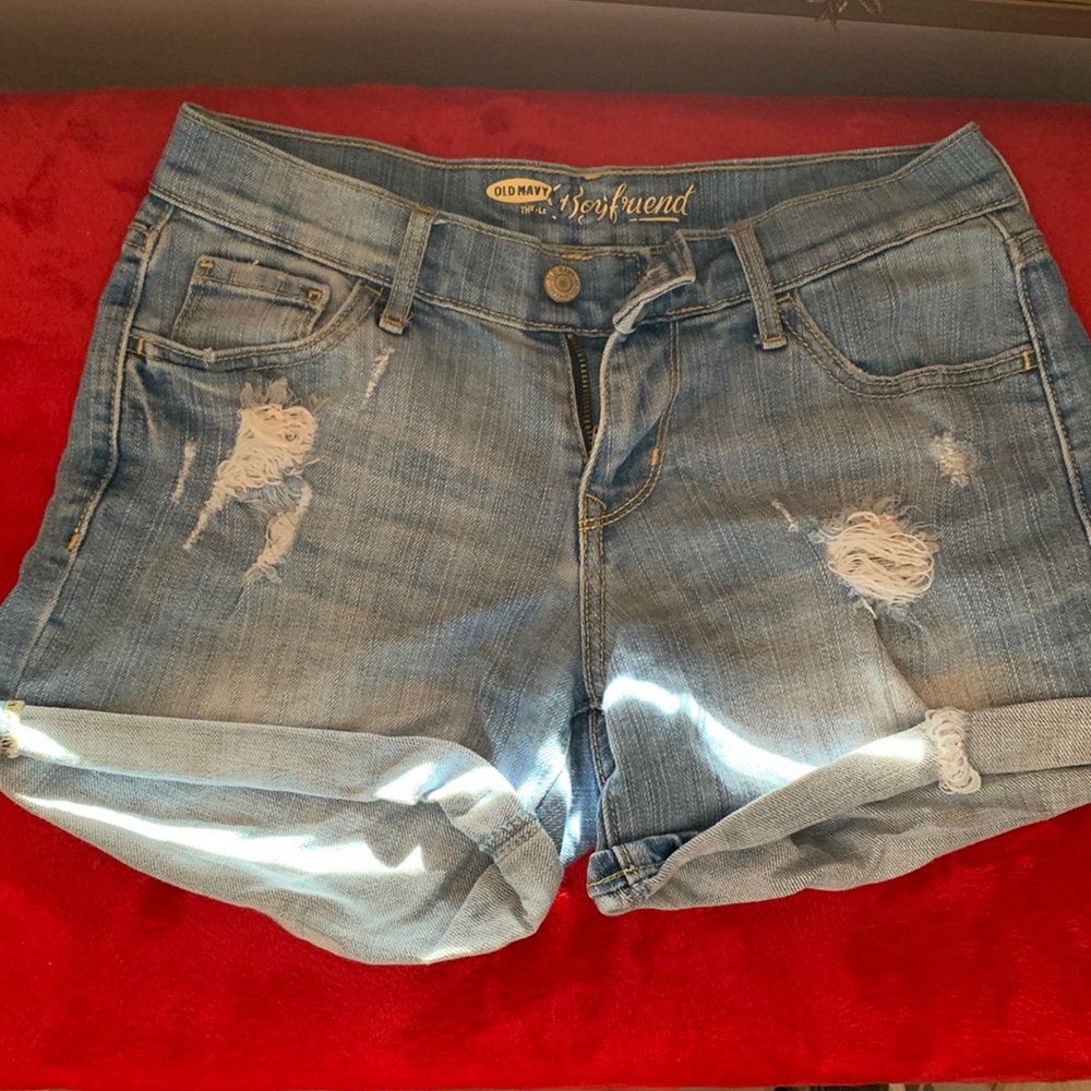 Distressed boyfriend denim shorts